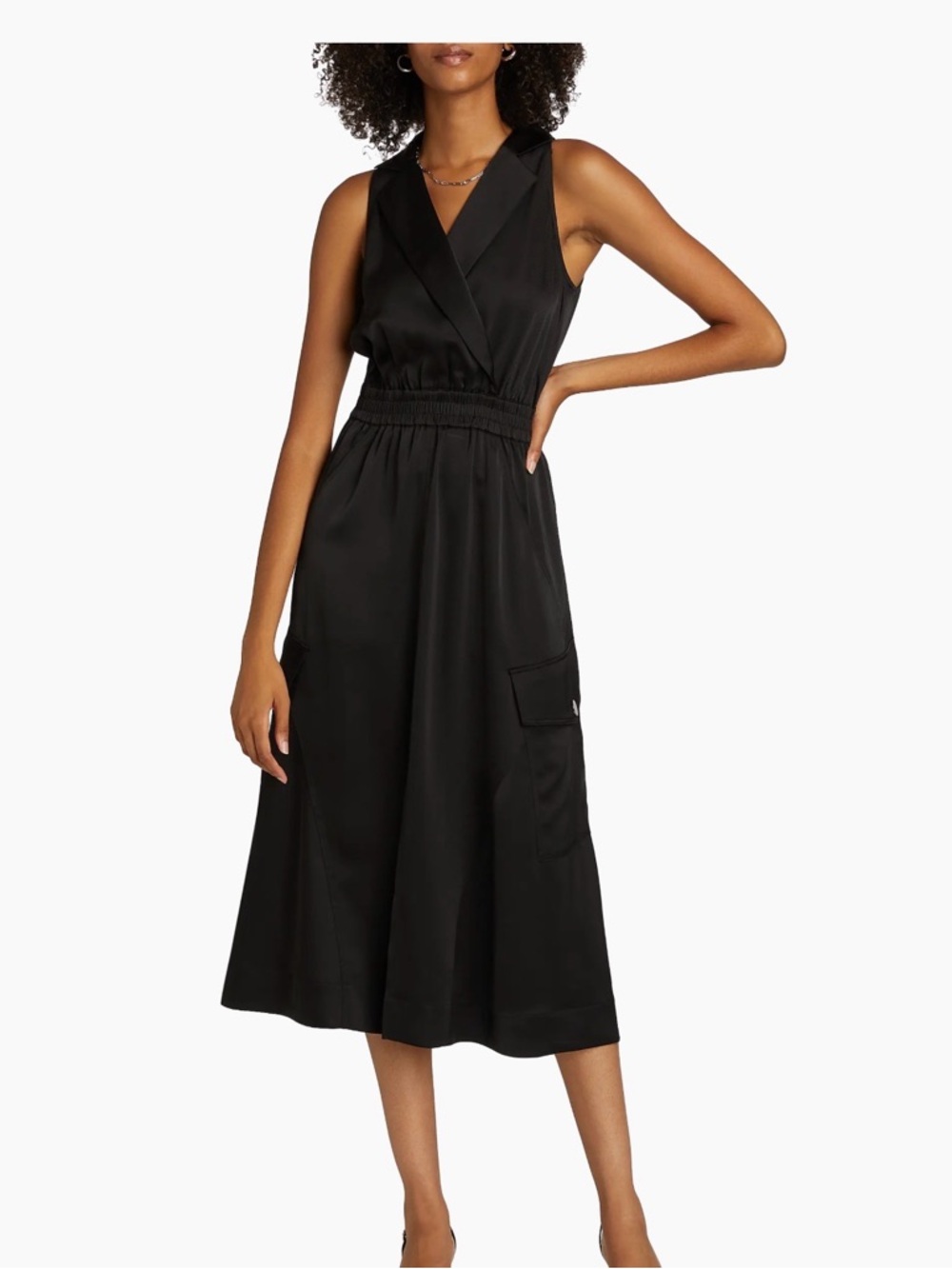 RAMY Brook Nikia dress Sleeveless V-Neck Black Midi Cargo dress Elastic Waist